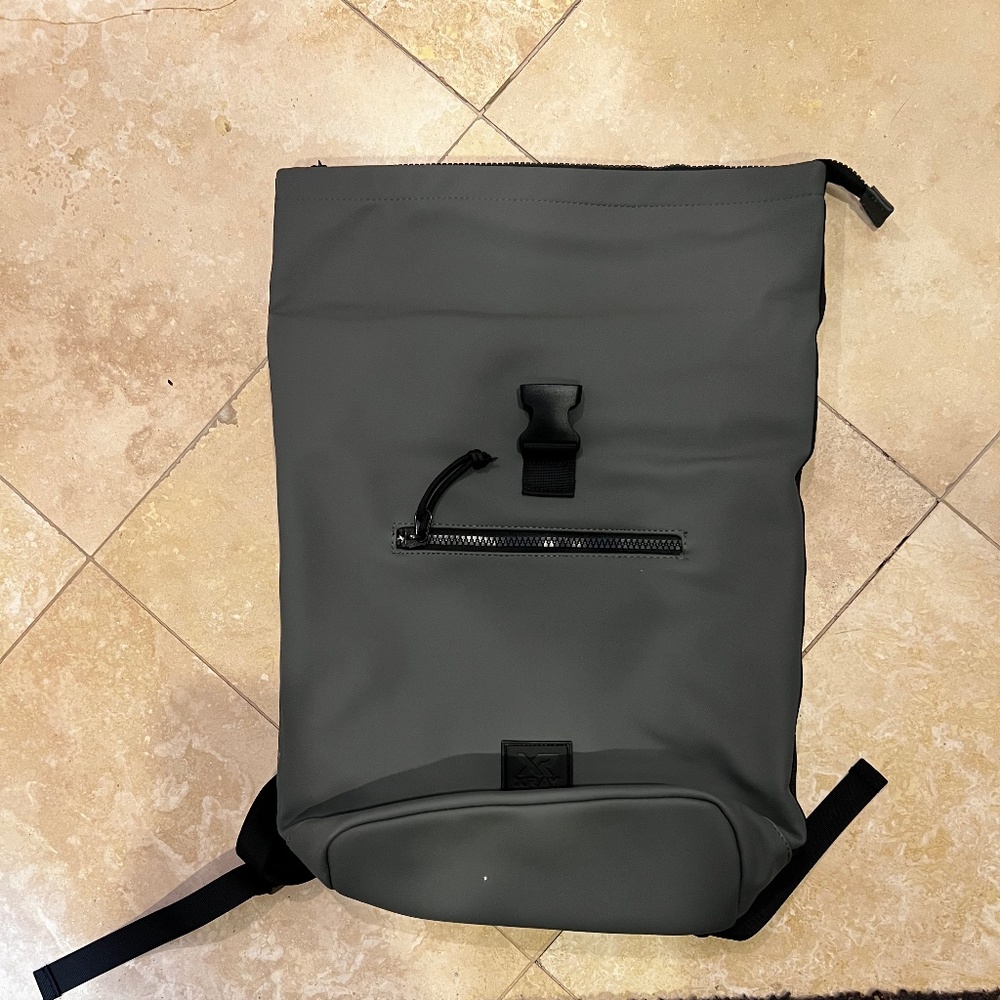 GRAY ROLL TOP WATERPROOF BACKPACK - NEW
